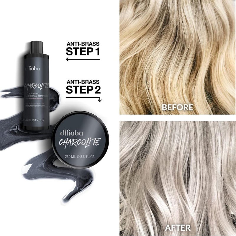 Difiaba Charcolite Cool Toning Anti-Brass Shampoo & Conditioner Duo with Activated Charcoal & Restorative BondPlex | Neutralizes Brassy Tones & Strengthens Hair â€“ Set of 2 (8.5 oz Each) - Image 5