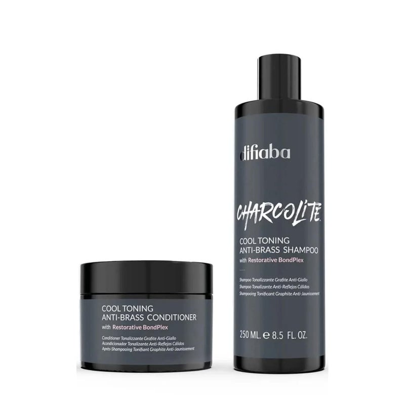 Difiaba Charcolite Cool Toning Anti-Brass Shampoo & Conditioner Duo with Activated Charcoal & Restorative BondPlex | Neutralizes Brassy Tones & Strengthens Hair â€“ Set of 2 (8.5 oz Each) - Image 1