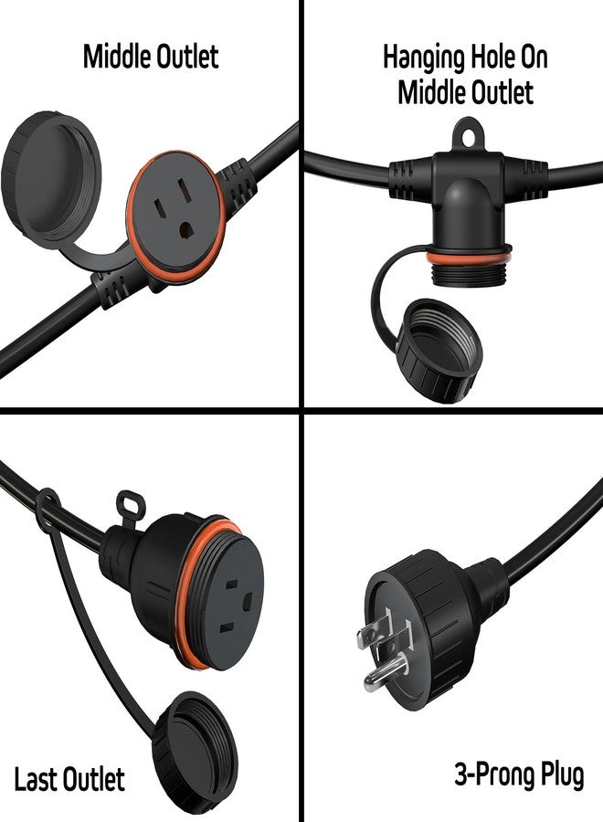 Belllights 50ft black extension cord, 6 evenly spaced outlet sockets with waterproof cover, 16/3 SJTW weather resistant, multiple outlets for holiday light and - Image 4