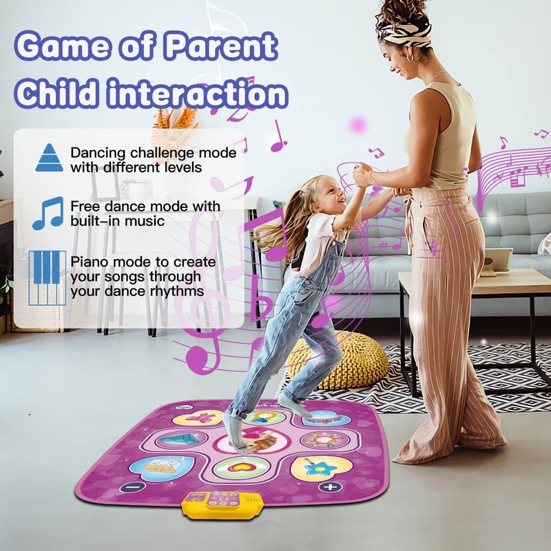 Dance Mat - Dance Mixer Rhythm Step Play Mat, Dance Game Toy Gift for Kids Girls Boys, Dancing Pad with LED Lights, Built-in Music, 3 Challenge Levels,Birthday Gift for 3 4 5 6 7 8 9+ Girls - Image 3
