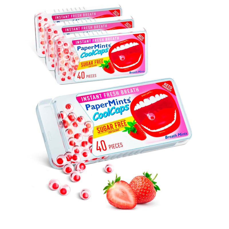 PaperMints CoolCaps Instant Fresh Breath Mints SugarFree 4 Pack 160 capsules Extreme Bad Breath Treatment for Adults Breath Freshener Pearls for Halitosis Treatment KetoFriendly Strawberry