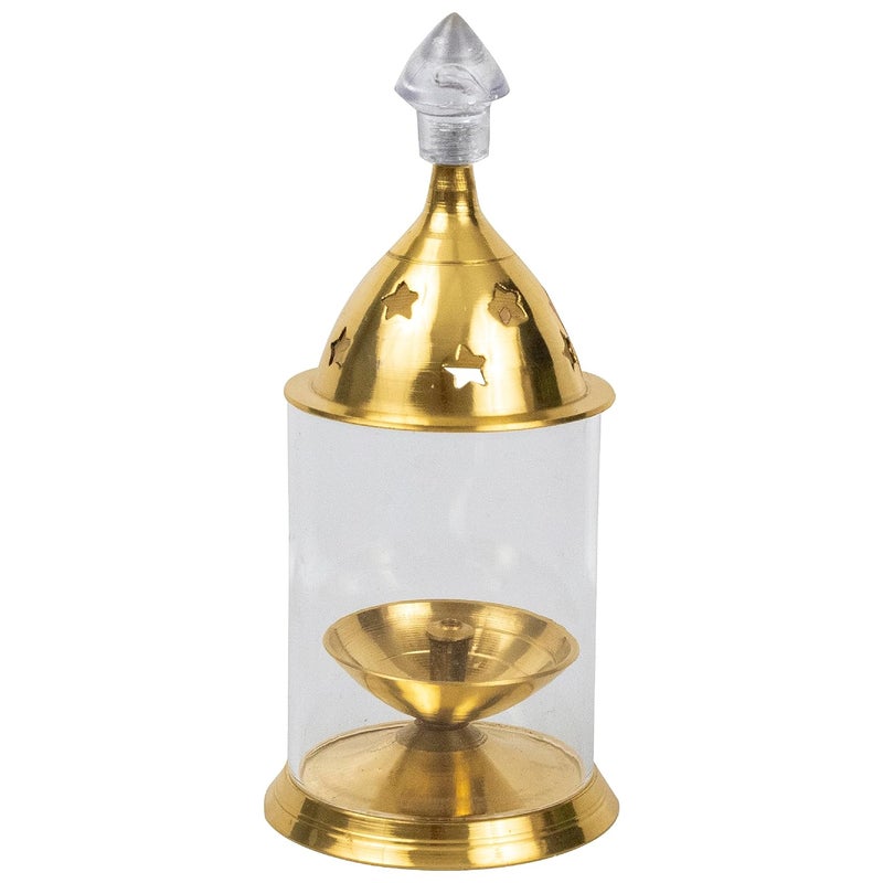Putrika Traditional Handcrafted Brass Akhand Diya with Borosilicate Glass Decorative Oil Lamp Crystal Clear Glass Akhand Diya Glass Udupi Diya1 - Image 1