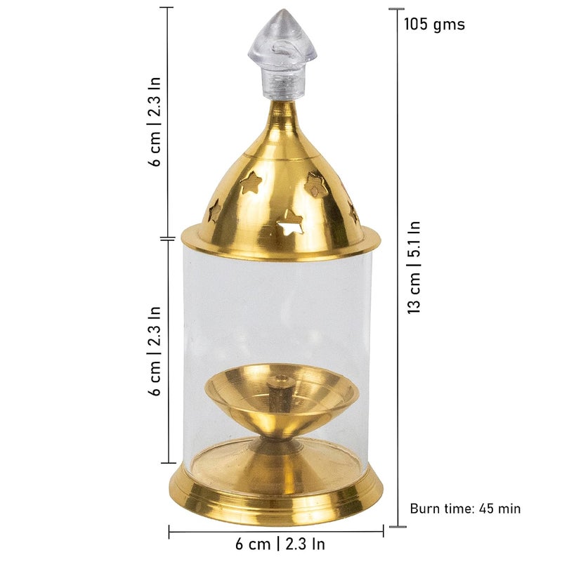 Putrika Traditional Handcrafted Brass Akhand Diya with Borosilicate Glass Decorative Oil Lamp Crystal Clear Glass Akhand Diya Glass Udupi Diya1 - Image 3