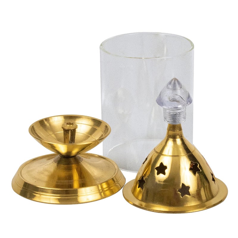 Putrika Traditional Handcrafted Brass Akhand Diya with Borosilicate Glass Decorative Oil Lamp Crystal Clear Glass Akhand Diya Glass Udupi Diya1 - Image 2