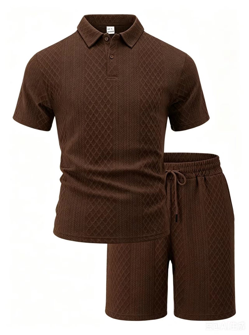 Cross-Border New Style Men's Jacquard Short-Sleeved T-Shirt Sports Suit Summer Lapel Polo Shirt Quick-Drying Two-Piece  Set - Image 1