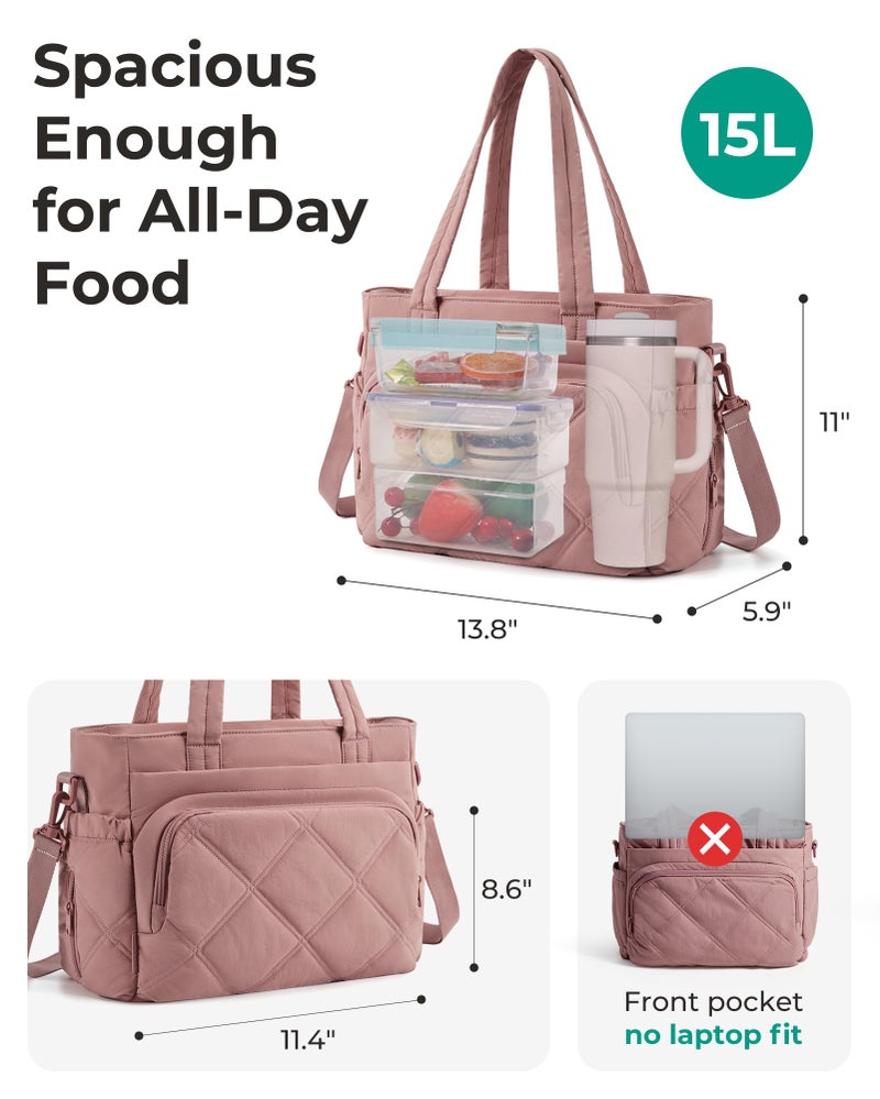 BAGSMART Lunch Bag Women Large Lunch Box Insulated Tote Bag with Multi-Pockets Quilted Puffy Tote for Work, Outdoors - Image 2