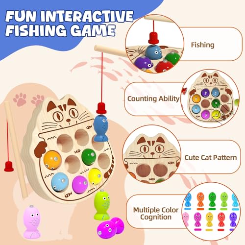 edutree Wooden Magnetic Fishing Game for Toddlers 13 Montessori Sensory Busy Board Fine Motor Skills Toys for 1 2 3 Years Old Boys Girls - Image 5