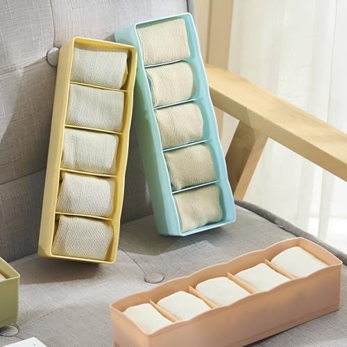 Oblivion 5 Grid Plastic Storage Box Drawer Organizer – Multicolor Stackable Storage Box, Closet Divider for Undergarments, Socks, Ties, Jewelry & Accessory, Space-Saving Wardrobe Partition (Pack of 4) - Image 1