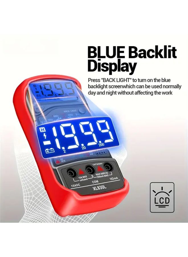 مقياس رقمي أحمر XL830L محمول، 1999 عداد، اختبار تيار مستمر 10 أمبير - Image 1