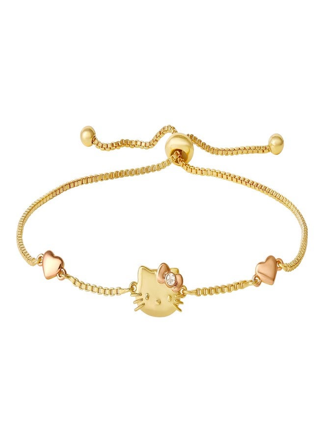 Hello Kitty Sanrio Kitty Bracelet for Women Official License, 18k Gold Flash-Plated Lariat Bracelet with Crystal and Two-Tone Hearts - Image 1