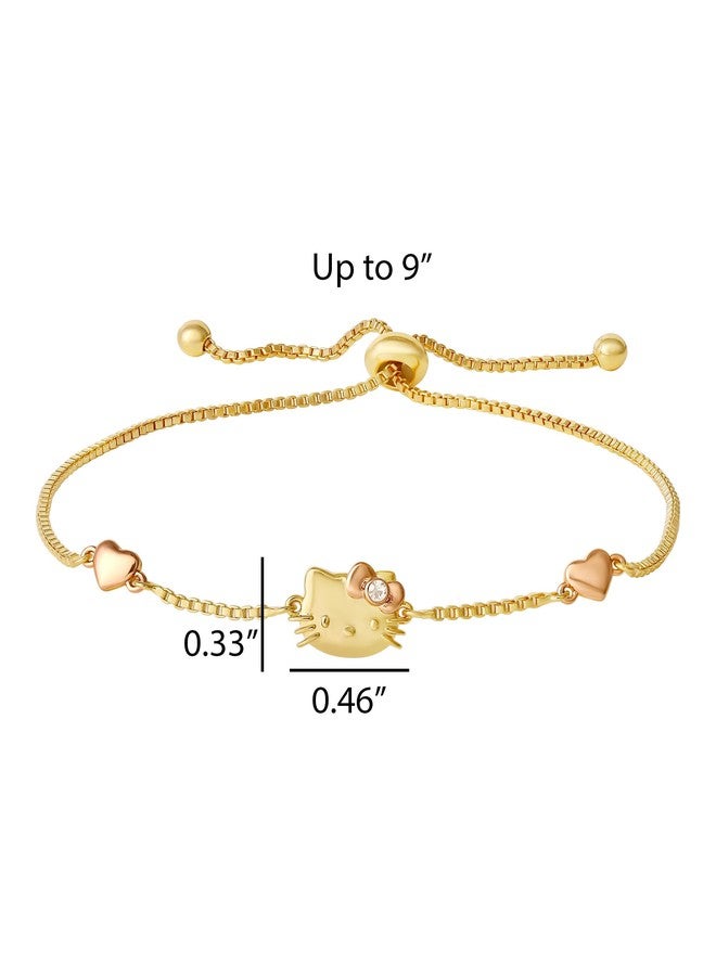 Hello Kitty Sanrio Kitty Bracelet for Women Official License, 18k Gold Flash-Plated Lariat Bracelet with Crystal and Two-Tone Hearts - Image 5