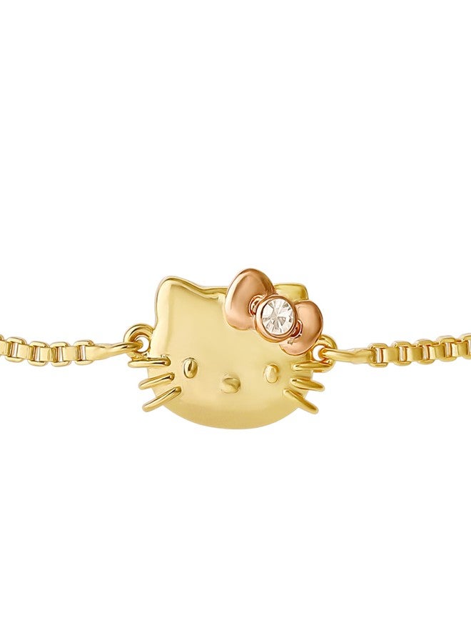 Hello Kitty Sanrio Kitty Bracelet for Women Official License, 18k Gold Flash-Plated Lariat Bracelet with Crystal and Two-Tone Hearts - Image 3