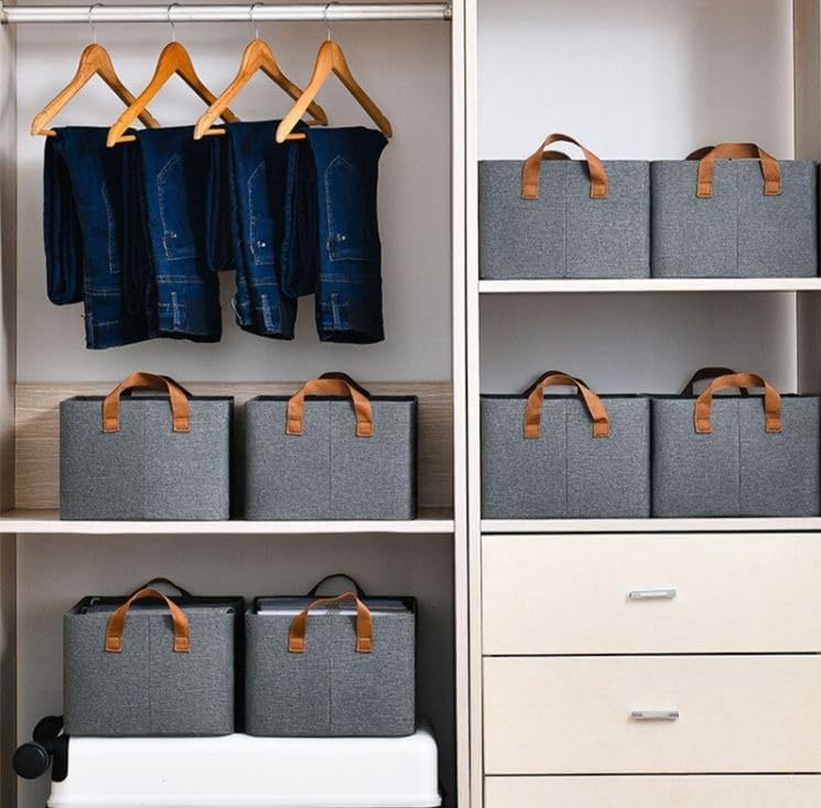 DAREV Collapsible Fabric Storage Cubes Organizer with Handles Foldable Storage Baskets for Organizing Toys Books Shelves Closet Large Storage Box with Handles GreyPack of 4 - Image 5