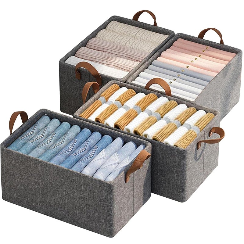 DAREV Collapsible Fabric Storage Cubes Organizer with Handles Foldable Storage Baskets for Organizing Toys Books Shelves Closet Large Storage Box with Handles GreyPack of 4 - Image 1