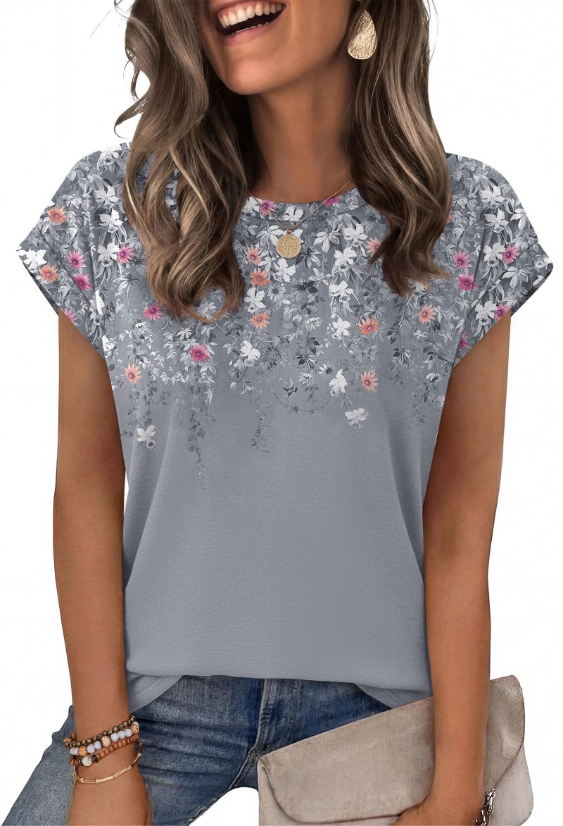 Alaroo Cute Tops for Women Dressy Short Sleeve Shirts Business Casual Summer Clothes 2026 Trendy Outfits Spring Fashion Clothing Print 03 XL - Image 1