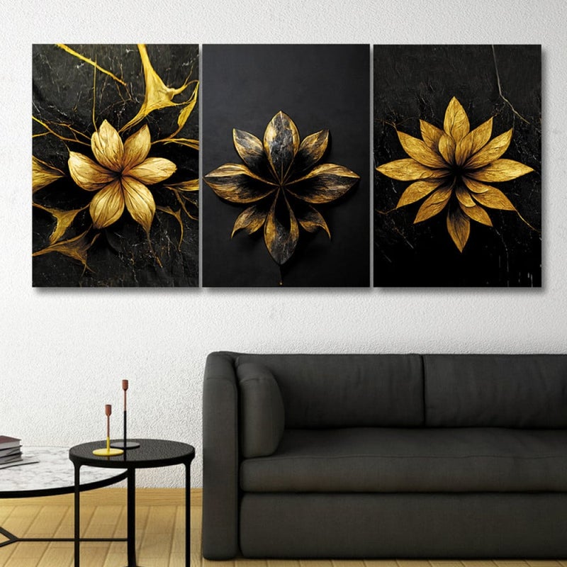 Marktna Three luxurious modern canvas prints with a hollow frame, measuring (90×40), three pieces - Image 1