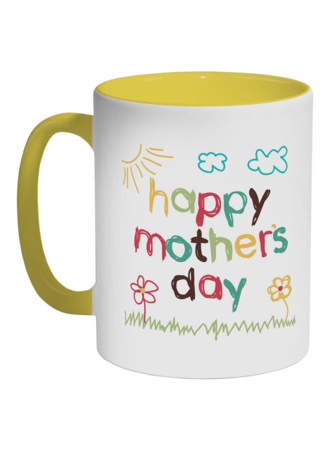 RYN Happy Mother's Day Printed Coffee Mug Yellow/White/Green 325ml