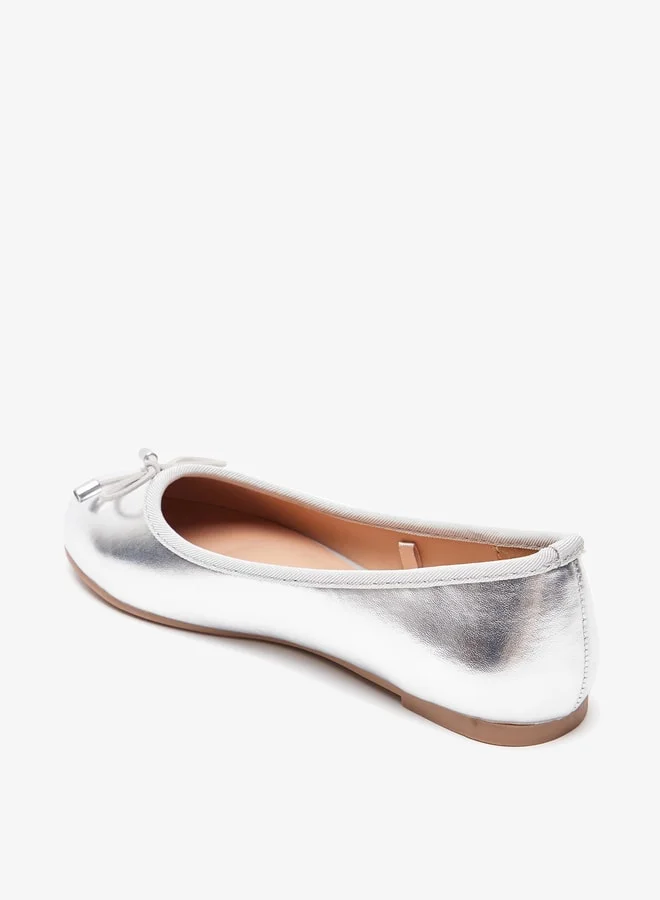 MISSY Girls Solid Slip-On Round Toe Ballerina Shoes with Bow Accent with Cushioning
