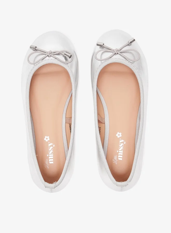 MISSY Girls Solid Slip-On Round Toe Ballerina Shoes with Bow Accent with Cushioning