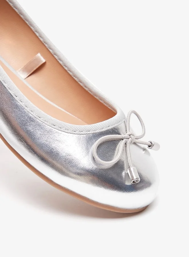 MISSY Girls Solid Slip-On Round Toe Ballerina Shoes with Bow Accent with Cushioning