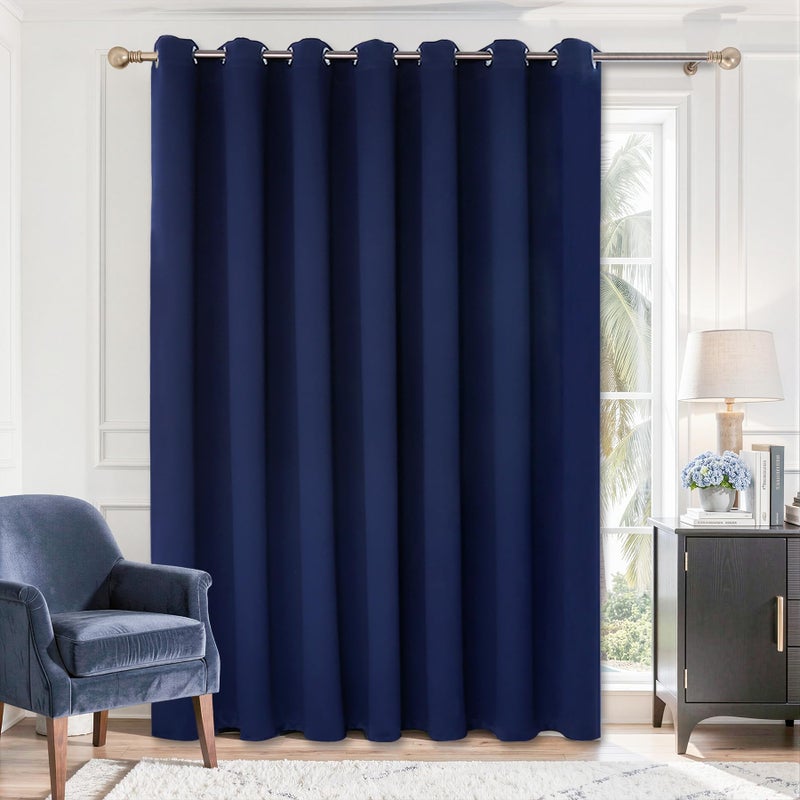 BGment Sliding Door Curtain 84 Inches Long - Blackout Thermal Insulated Grommet Room Divider Privacy Drape for Patio Glass Door, 1 Panel, Navy Blue, 100 Inch Extra Wide - Image 1