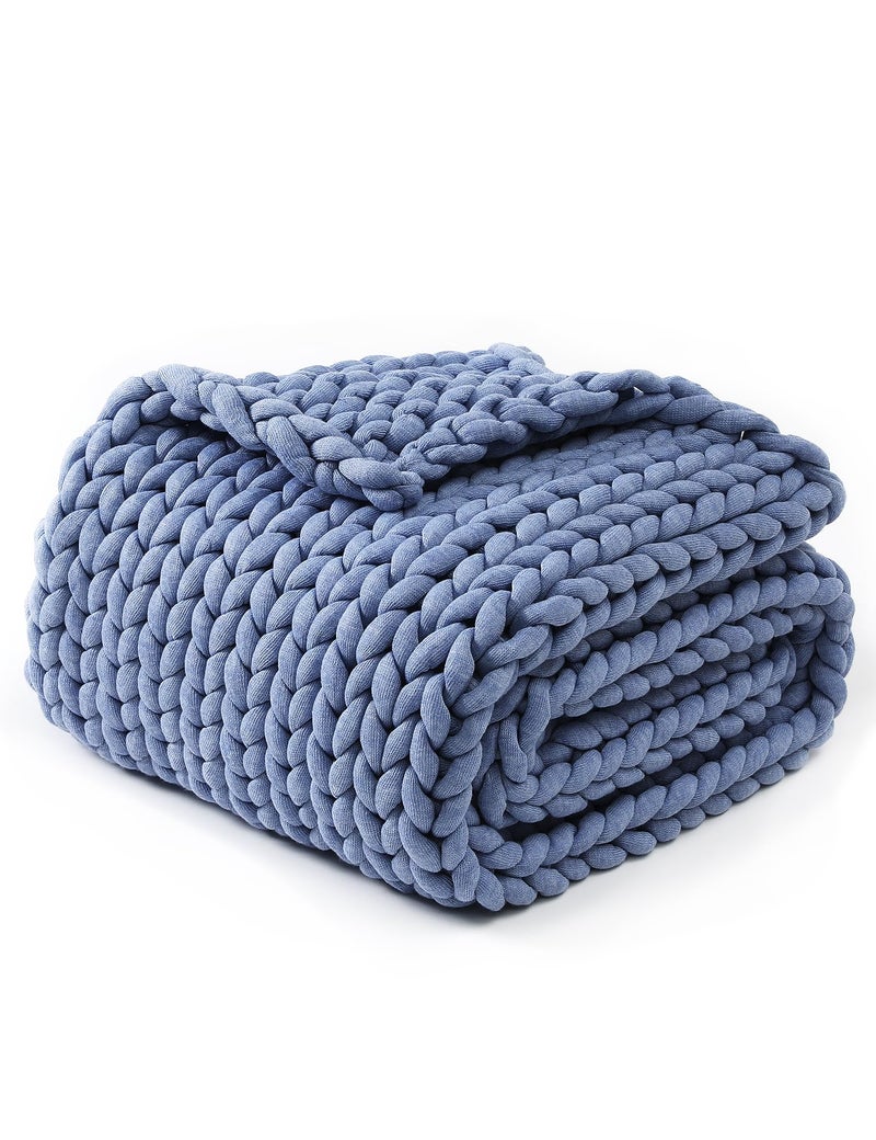 YnM Chunky Throw Blanket MediumWeight Hand Knitted Skin Friendly Ventilated and Breathable Machine Washable Home Dcor Piece for Couch Sofa and Bed Cerulean Blue 40x50 Inch