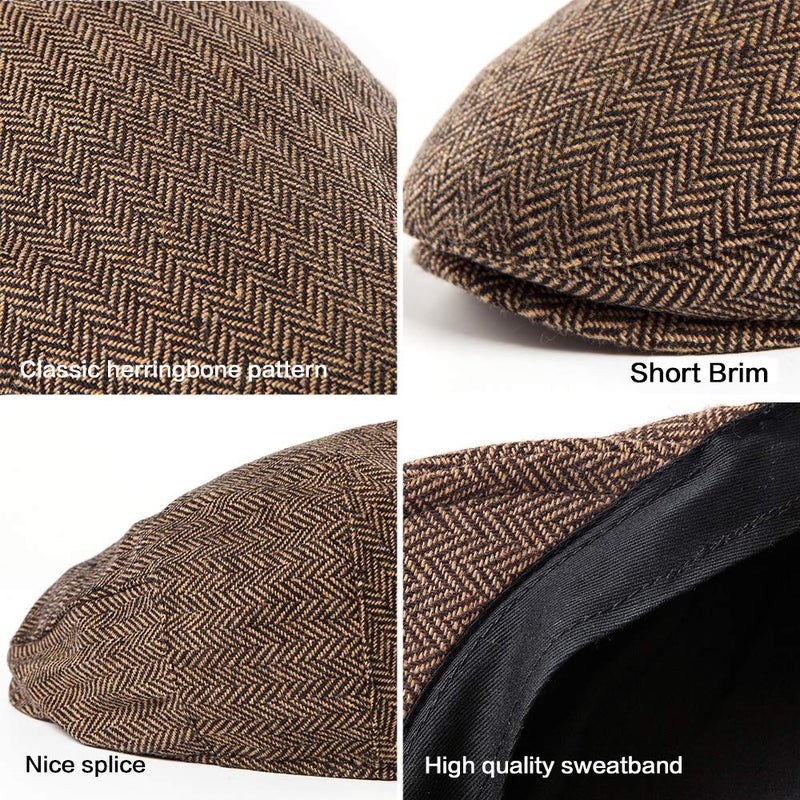 LADYBRO 2Pack Retro Newsboy Flat Cap for Men Hat Wool Blend (Black+Brown, L/XL, 7 5/8) - Image 5