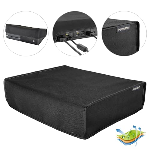 eXtremeRate Black Horizontal Dust Cover for Xbox One Console Custom Designed Double Layer Soft Neat Lining Waterproof Dustproof Precision Cut Easy Access Cable Port - Image 1