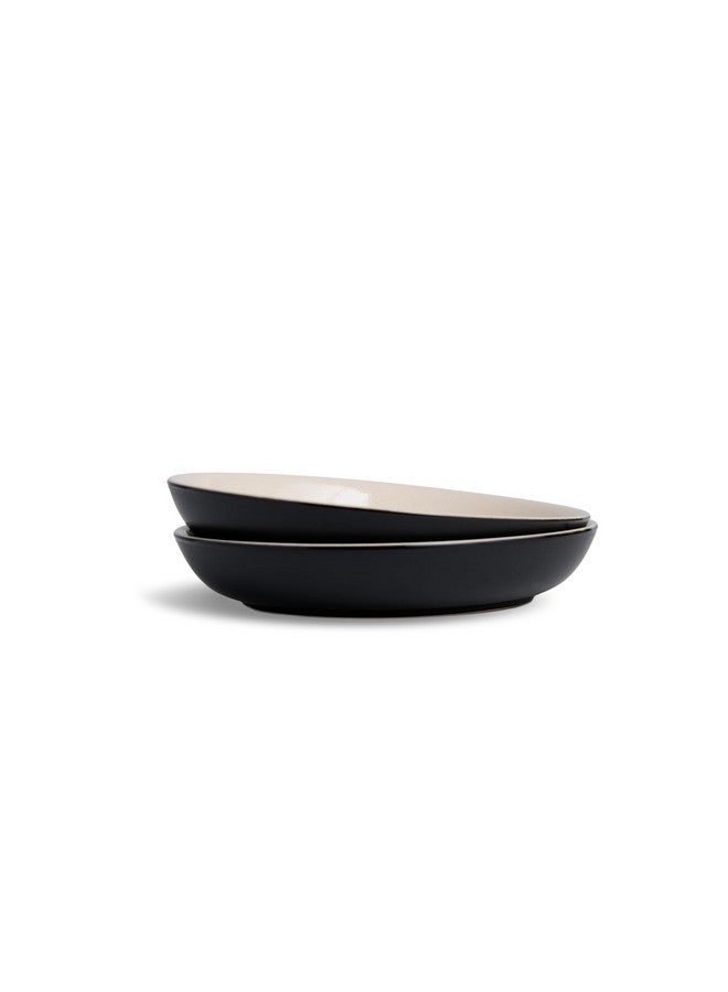 Shay Ceramic Pasta Bowl Set, 22cm, 2 Pieces, Black Ivory | Glossy Finish | Stoneware Ceramic Serving Bowls | Ceramic Bowl | Pasta Serving Plate (Pasta Plate - Black Ivory) - Image 1