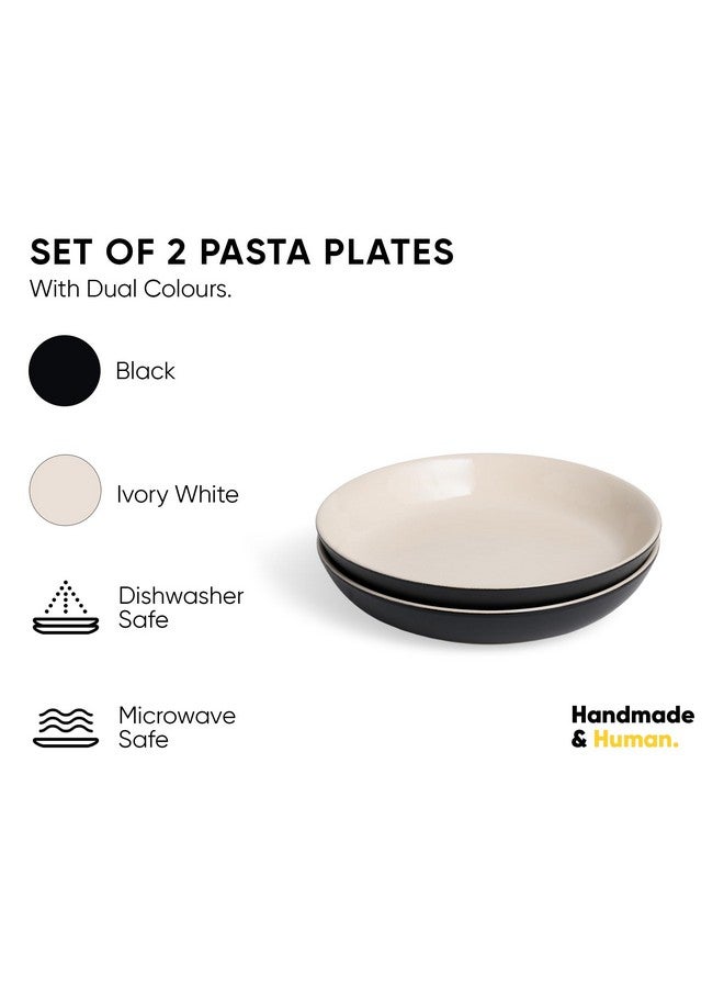 Shay Ceramic Pasta Bowl Set, 22cm, 2 Pieces, Black Ivory | Glossy Finish | Stoneware Ceramic Serving Bowls | Ceramic Bowl | Pasta Serving Plate (Pasta Plate - Black Ivory) - Image 2