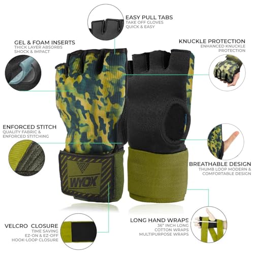 WYOX Gel Boxing Hand Wraps Inner Gloves for Men & Women, 80cm Quick Wrist Straps, Padded Knuckle Protection for Muay Thai Kickboxing, Hand Wraps for Boxing & Martial Arts (Vivid Forest, S/M) - Image 2