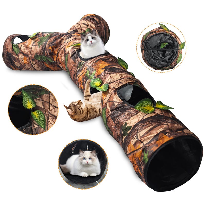 GRETMIX Cat Tunnels for Indoor Cats Large, 3 Way Cat Tunnel with 5 Holes and Leaves, Cat Tunnel Toy with Loud Paper - Pop Up Collapsible - Connect More Tunnels for Large Cat, Puppy, Kitten - Image 1
