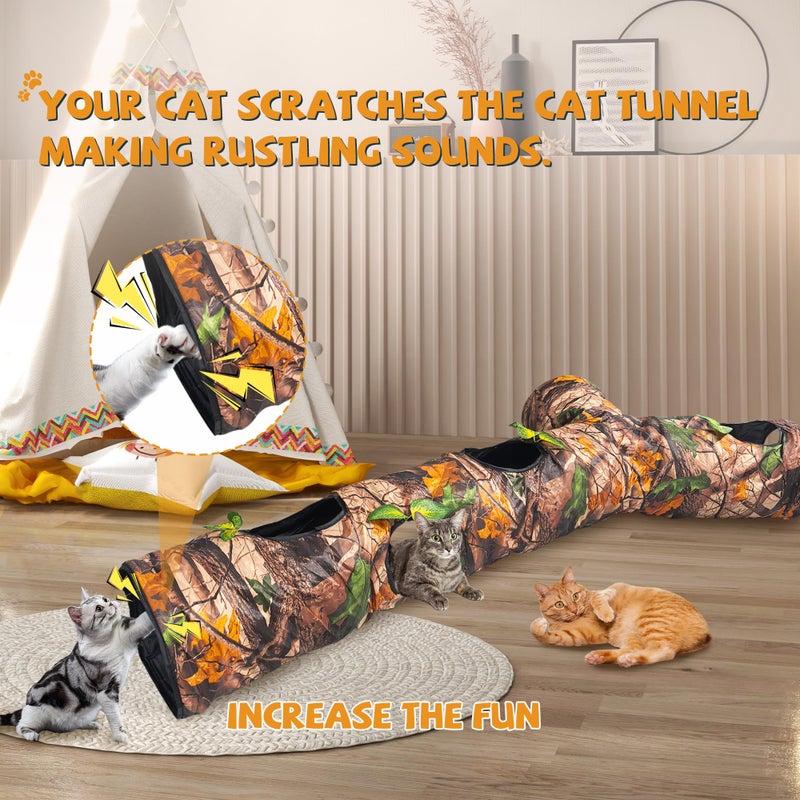 GRETMIX Cat Tunnels for Indoor Cats Large, 3 Way Cat Tunnel with 5 Holes and Leaves, Cat Tunnel Toy with Loud Paper - Pop Up Collapsible - Connect More Tunnels for Large Cat, Puppy, Kitten - Image 5