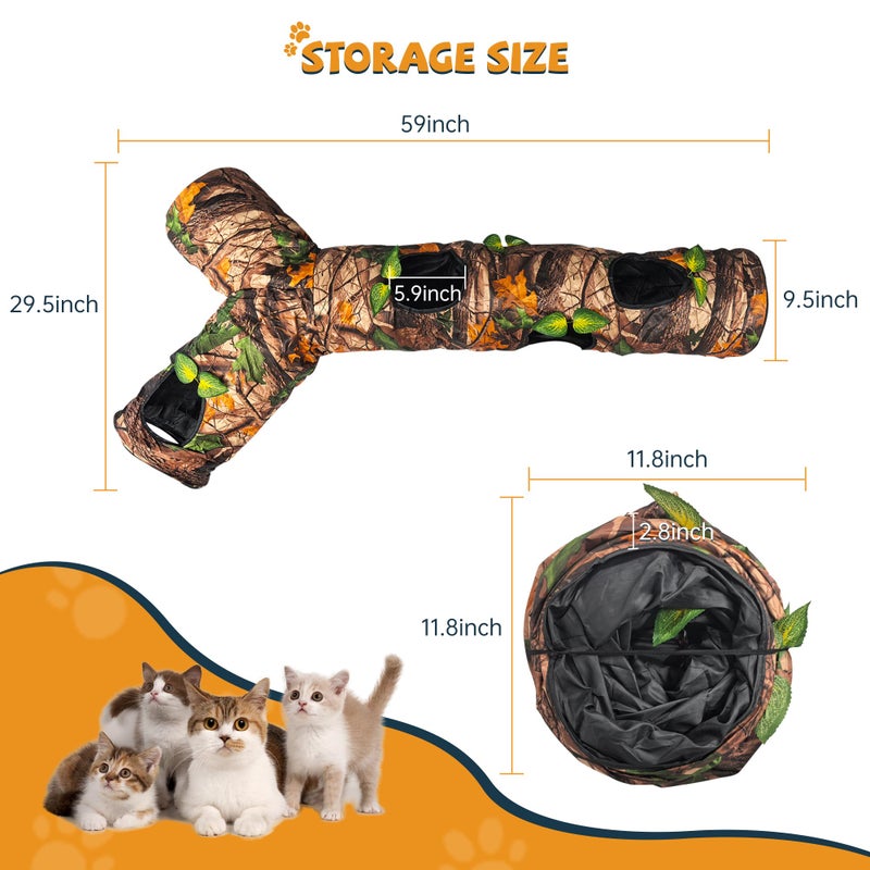 GRETMIX Cat Tunnels for Indoor Cats Large, 3 Way Cat Tunnel with 5 Holes and Leaves, Cat Tunnel Toy with Loud Paper - Pop Up Collapsible - Connect More Tunnels for Large Cat, Puppy, Kitten - Image 3