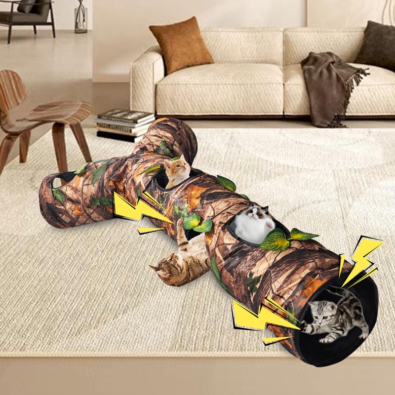 GRETMIX Cat Tunnels for Indoor Cats Large, 3 Way Cat Tunnel with 5 Holes and Leaves, Cat Tunnel Toy with Loud Paper - Pop Up Collapsible - Connect More Tunnels for Large Cat, Puppy, Kitten - Image 2