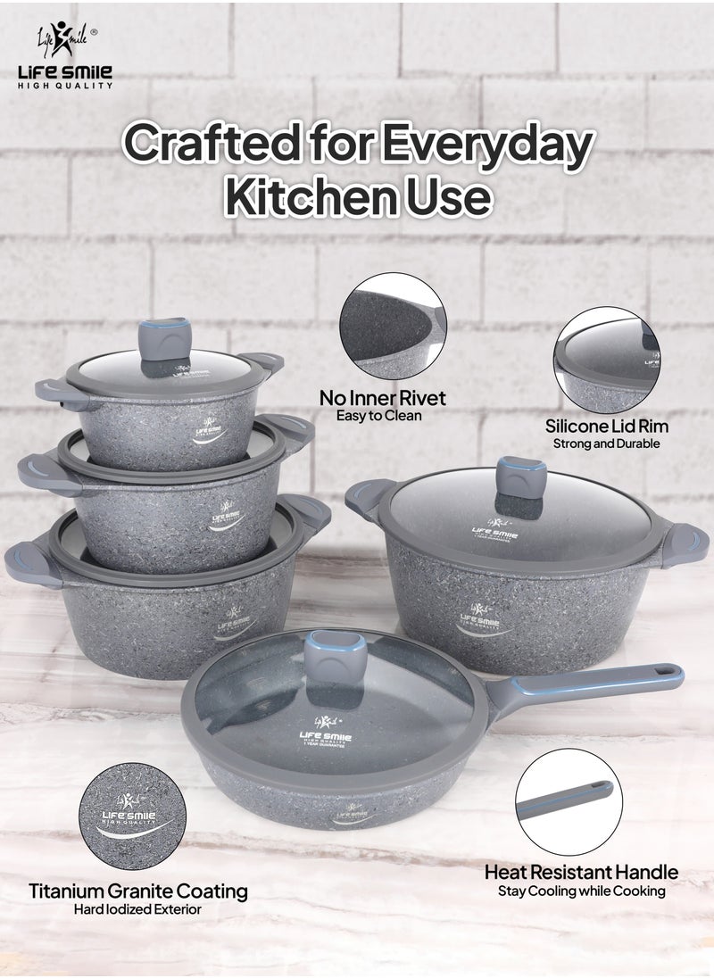 10-Piece Cookware Set - Pots and Pan Set Induction Base, Titanium Granite Non Stick Coating 100% PFOA FREE, Kitchen Cooking Set with Stay Cool Handles (Grey) - pzsku/Z420613DEAAF2B0838E2DZ/45/_/1730093367/bbc6e3e2-e76e-4b3f-820c-2010e1af6216