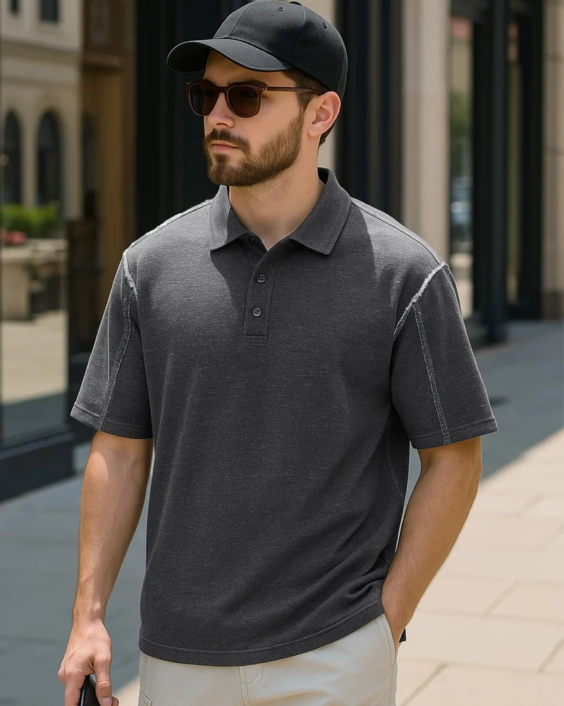 بيواكوف تي شيرت بولو رجالي رمادي كبير الحجم