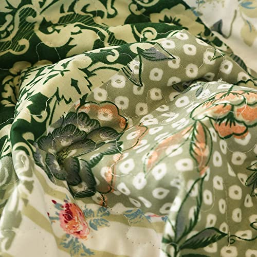 Cmfshape Summer Floral Queen Quilted Bedspread,Romantic Green Quilt Set,Reversible Stitched Bedding Cover All Season,Soft Lightweight Coverlet with Pillow Cases (Green&White, Queen90 x90) - Image 5