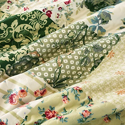 Cmfshape Summer Floral Queen Quilted Bedspread,Romantic Green Quilt Set,Reversible Stitched Bedding Cover All Season,Soft Lightweight Coverlet with Pillow Cases (Green&White, Queen90 x90) - Image 4
