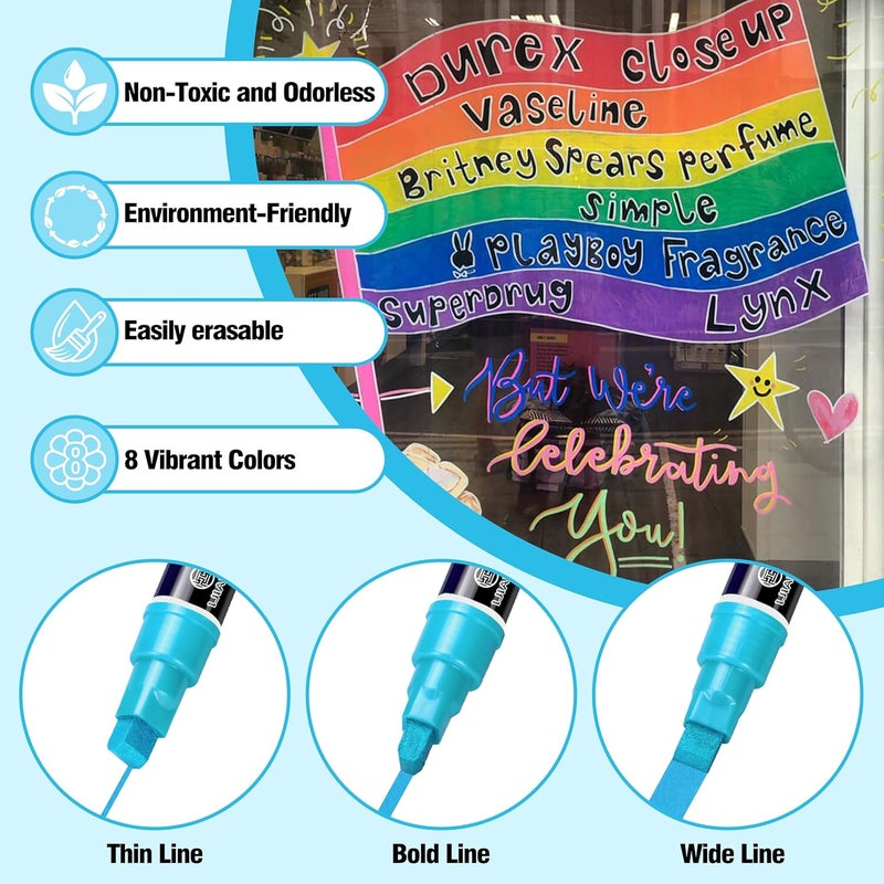 IJIANG Jumbo Chalk Markers for Chalkboard 8 Colors Liquid Chalk Markers Set Erasable Pastel 10 MM 3-In-1 Nib Pastel Chalk Pens For Auto Glass Restaurant Menus Whiteboards Windows Calendars Sign Decoration - Image 2