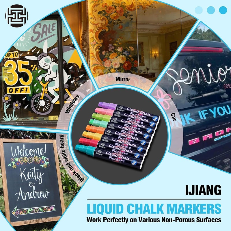 IJIANG Jumbo Chalk Markers for Chalkboard 8 Colors Liquid Chalk Markers Set Erasable Pastel 10 MM 3-In-1 Nib Pastel Chalk Pens For Auto Glass Restaurant Menus Whiteboards Windows Calendars Sign Decoration - Image 3