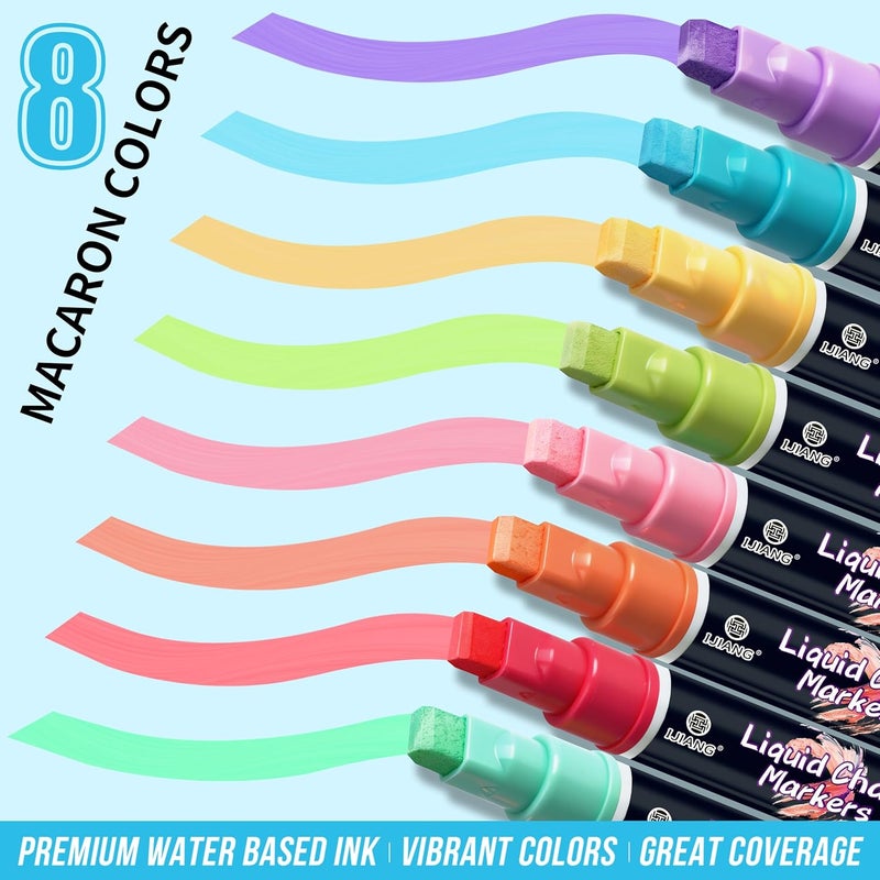 IJIANG Jumbo Chalk Markers for Chalkboard 8 Colors Liquid Chalk Markers Set Erasable Pastel 10 MM 3-In-1 Nib Pastel Chalk Pens For Auto Glass Restaurant Menus Whiteboards Windows Calendars Sign Decoration - Image 4