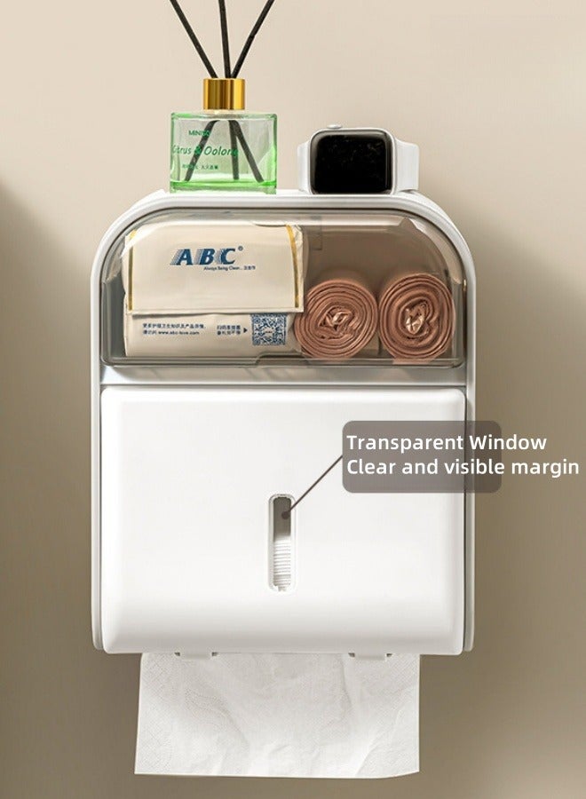 MLADEN Wall Mounted Toilet Paper Holder Waterproof Tissue Box Shelf with Mobile Phone Holder, No Hole Punching, Compatible with Roll Paper Tissue Paper for Bathroom Kitchen Living Room - Image 3