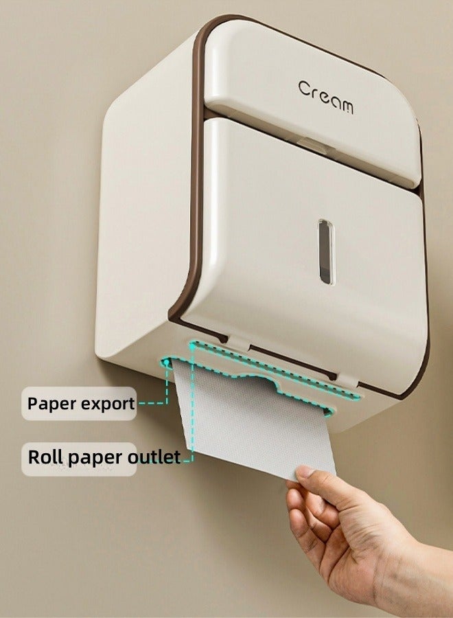 MLADEN Wall Mounted Toilet Paper Holder Waterproof Tissue Box Shelf with Mobile Phone Holder, No Hole Punching, Compatible with Roll Paper Tissue Paper for Bathroom Kitchen Living Room - Image 4