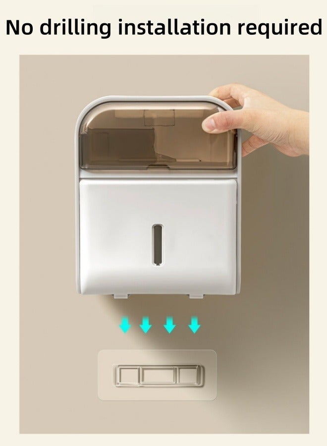 MLADEN Wall Mounted Toilet Paper Holder Waterproof Tissue Box Shelf with Mobile Phone Holder, No Hole Punching, Compatible with Roll Paper Tissue Paper for Bathroom Kitchen Living Room - Image 5