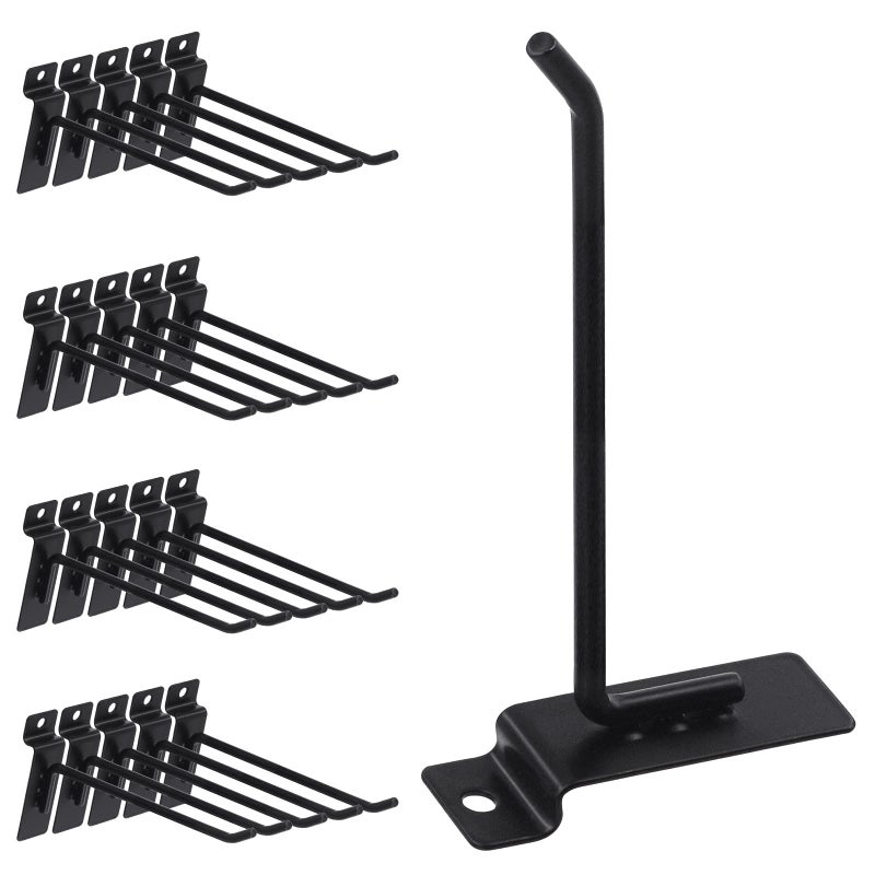 Swpeet 20Pcs 6 Inch Heavy Duty Slatwall Hooks Assortment Kit Slatwall Accessories Slatwall Panel Hooks Garage Organization Slat Wall Hook Pegboard Gridwall for Retail Black - Image 2