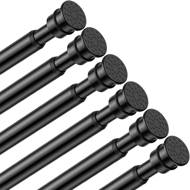 Fvonzn Tension Curtain Rod 26 to 48 Inch Adjustable Tension Rods 6 Pack Expandable Spring Tension Rod Black No Drilling for Closet Kitchen Cupboard Wardrobe Door Bookshelf DIY Projects - Image 1