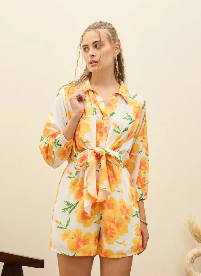 SASSAFRAS Floral Printed Playsuit for Women
