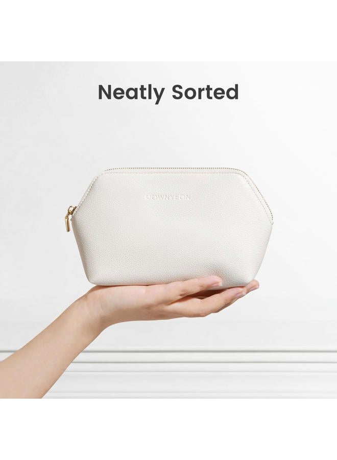 ROWNYEON Small Makeup Bag for Purse, Mini Portable Cosmetic Bags for Women, PU Leather Coin Purse Lipstick Cosmetic Accessories Organizer, Travel Makeup Pouch Zipper Pouch for Men Women, White, L(6.5 - Image 2