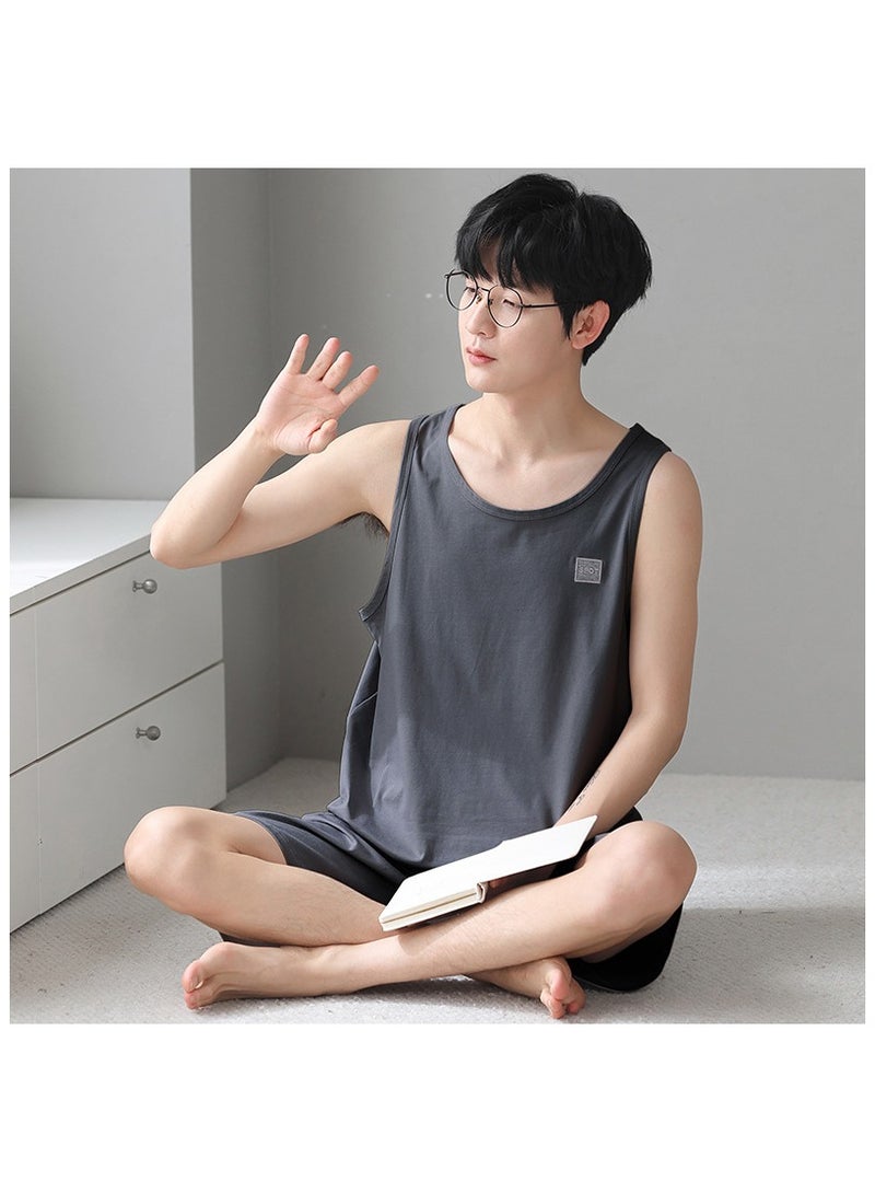 Fashionable Men's Minimalist Casual Sleeveless Shorts Home Set  - Image 1